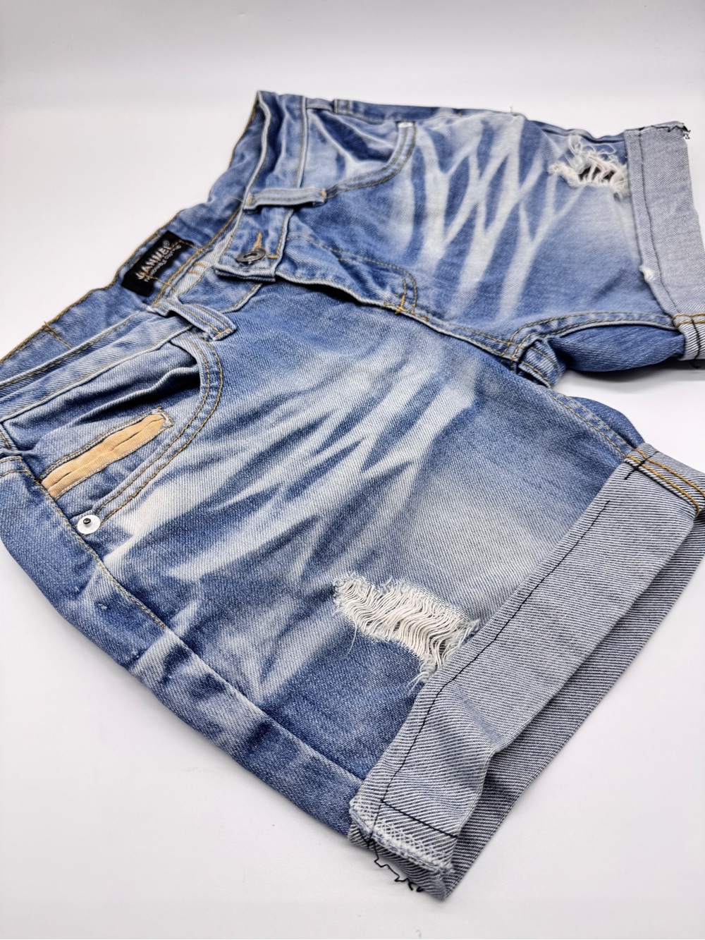 Light Washed Blue Distressed Denim Shorts - Picture 3 of 8